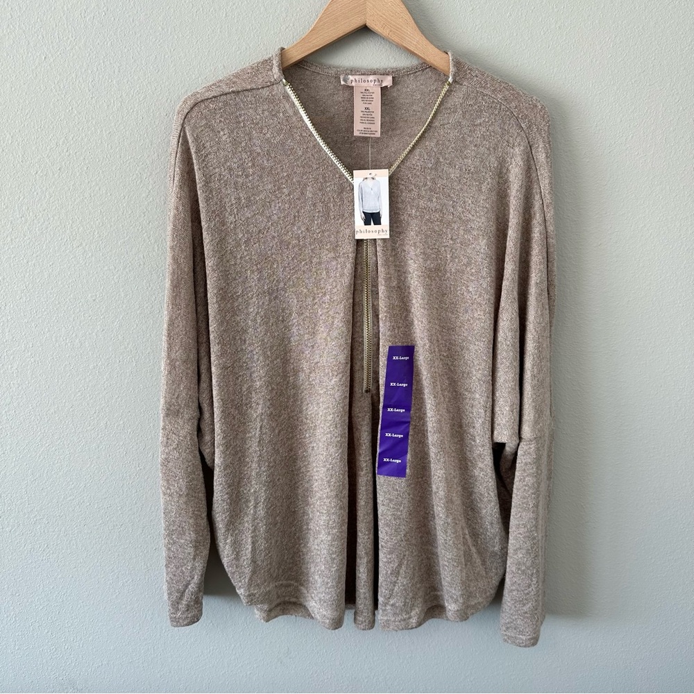 NWT Philosophy Dolman Zip Long Sleeve Top Mocha Heather Size XXL - Picture 2 of 12